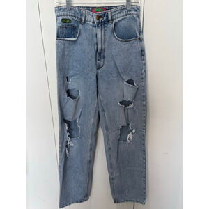 Empyre Tori GIRLFRIEND Jeans Blue high rise Distressed ripped Denim Size 8